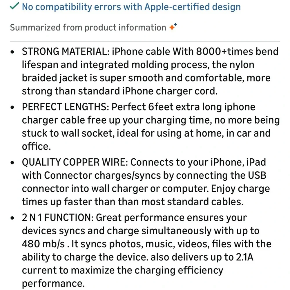TAKAGI 6ft Silver Braided Lightning Cable 1-Pack, iPhone Charger